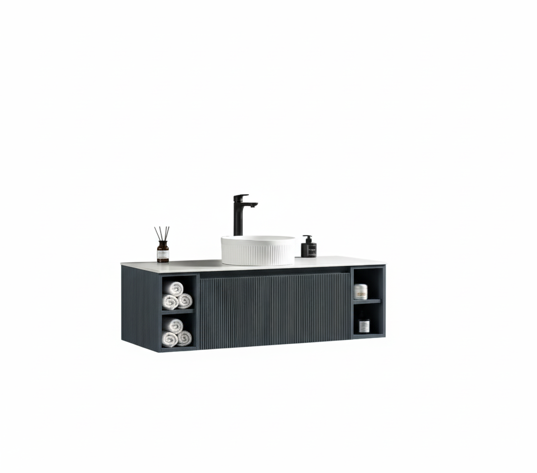 Tailored Bathrooms – Flauto 1200mm Wall Hung Vanity with 2 Side Storage & Sintered Stone Counter Top