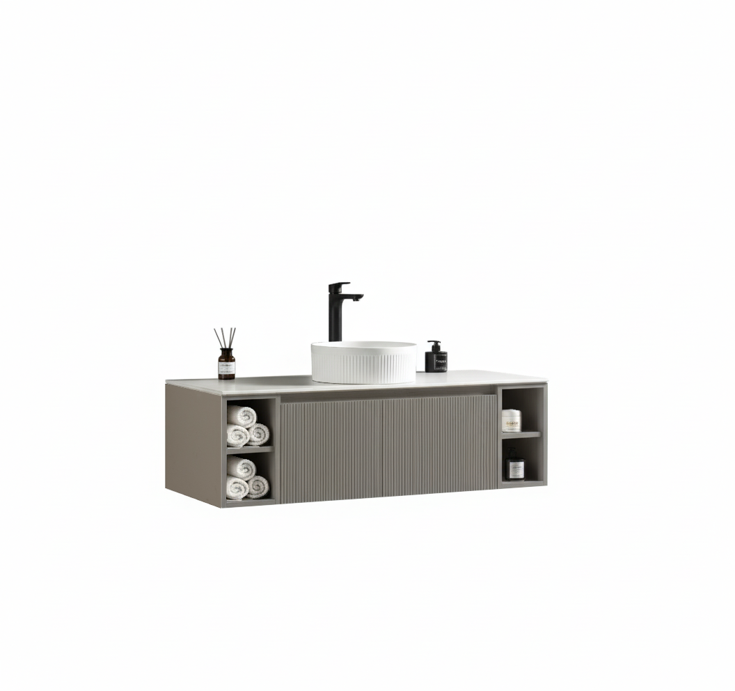 Tailored Bathrooms – Flauto 1200mm Wall Hung Vanity with 2 Side Storage & Sintered Stone Counter Top