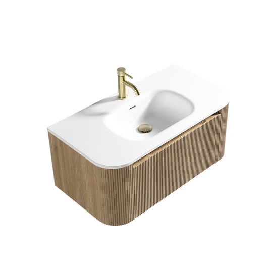 Tailored Bathrooms – Flauto 870mm Wall Hung Curve Corner Vanity with Matte Basin