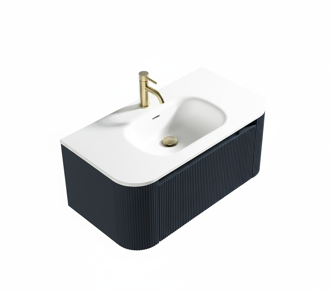 Tailored Bathrooms – Flauto 870mm Wall Hung Curve Corner Vanity with Matte Basin