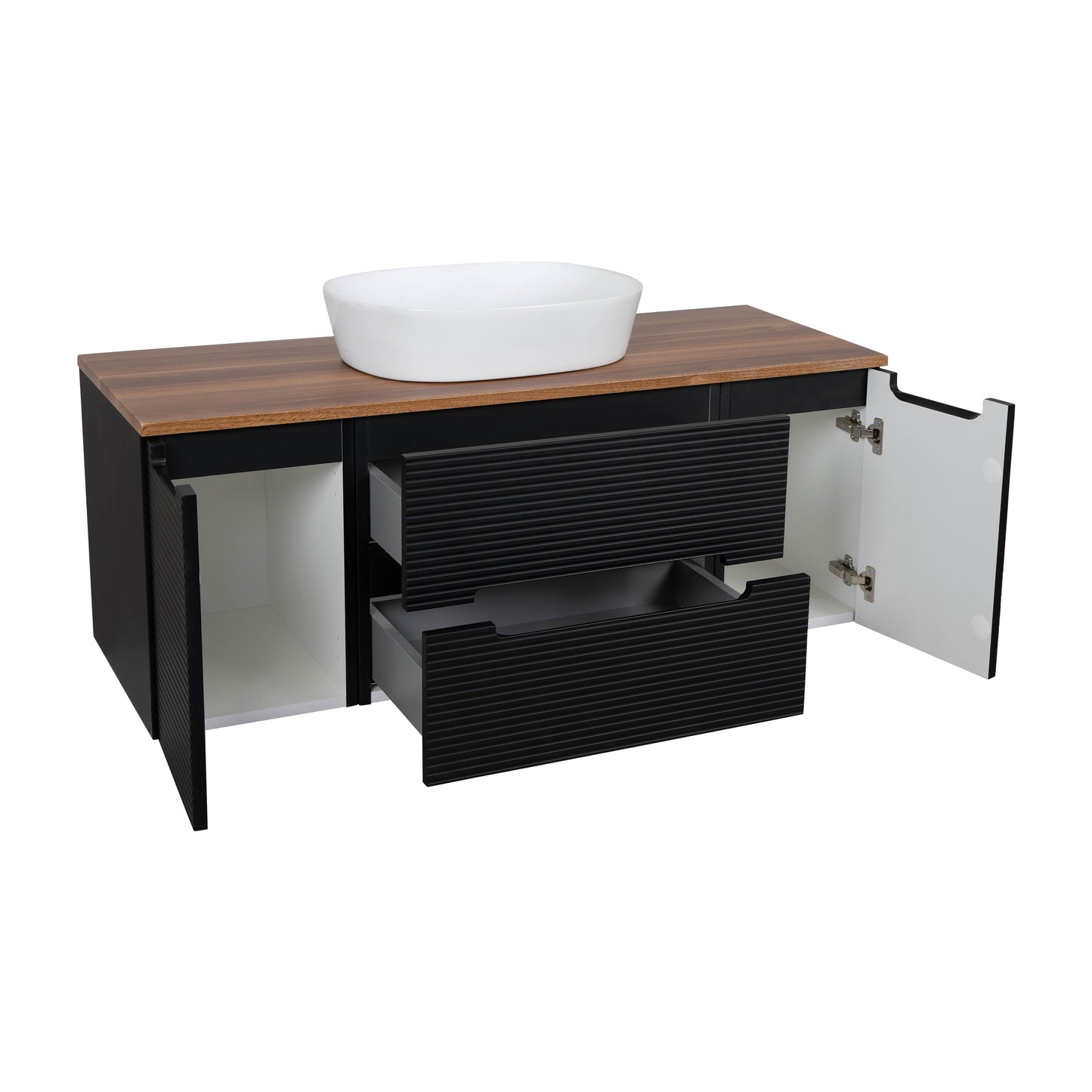 Tailored Bathrooms Monza Plus 1200mm Fluted Wall Hung Vanity with 2 Side Cabinets & Countertop