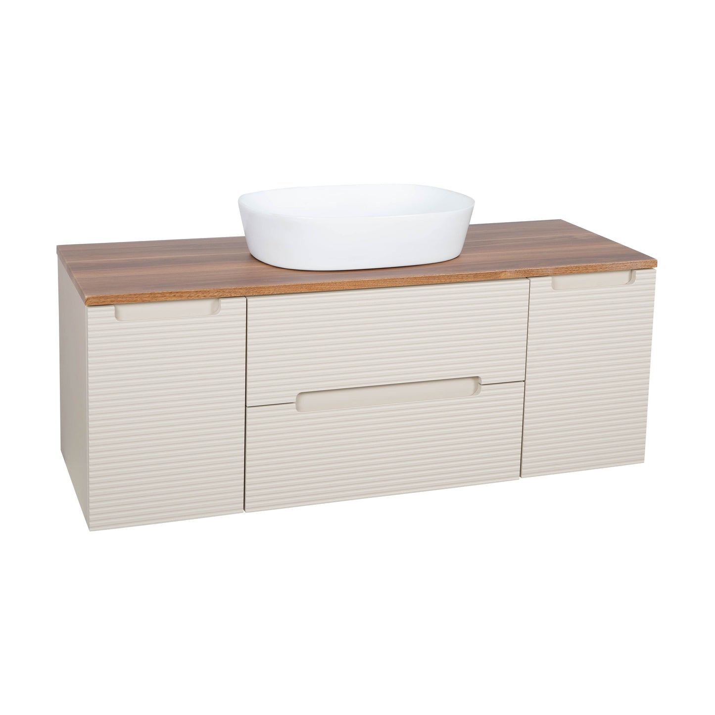 Tailored Bathrooms Monza Plus 1200mm Fluted Wall Hung Vanity with 2 Side Cabinets & Countertop