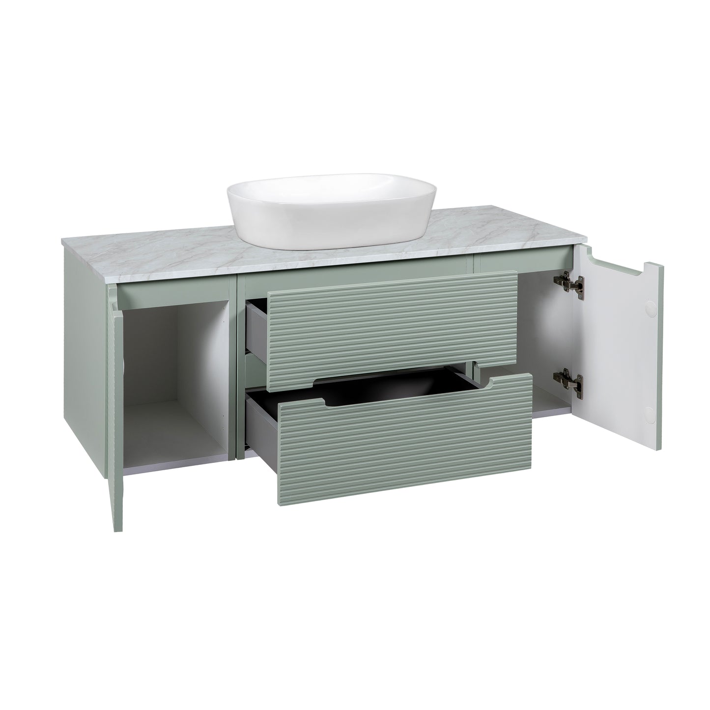 Tailored Bathrooms Monza Plus 1200mm Fluted Wall Hung Vanity with 2 Side Cabinets & Countertop