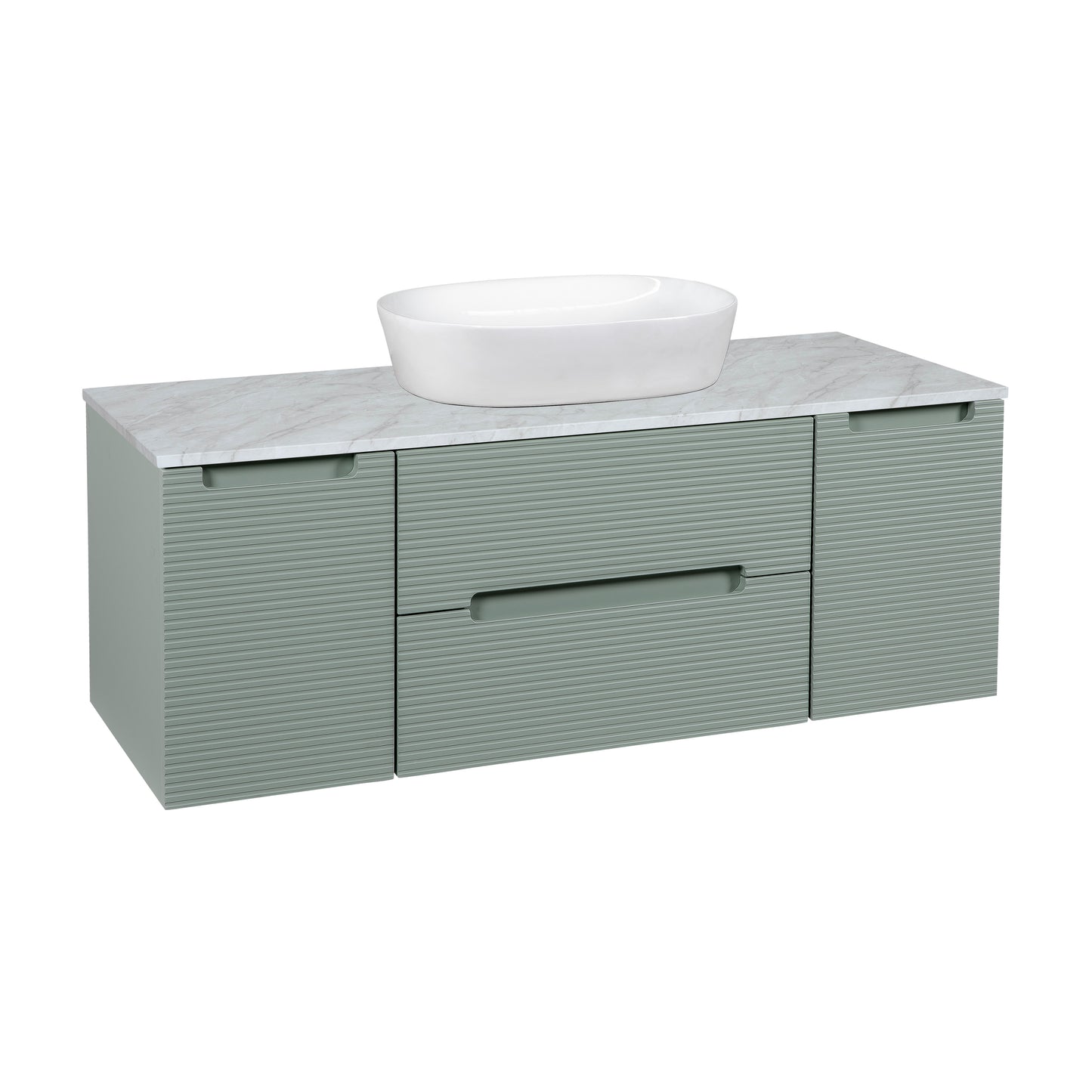 Tailored Bathrooms Monza Plus 1200mm Fluted Wall Hung Vanity with 2 Side Cabinets & Countertop