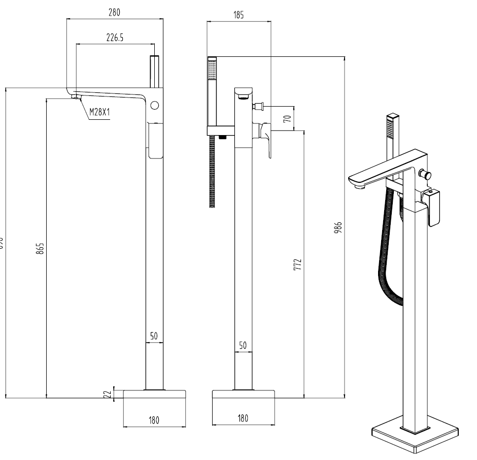 Tailored Bathrooms Swansea Floor Standing Bath Filler – Brushed Brass | Sleek Design and Reliable Performance