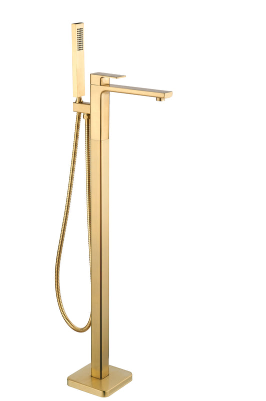 Tailored Bathrooms Quadrado Square Freestanding Bath Tap with Shower Mixer – Brushed Brass, Chrome, or Black