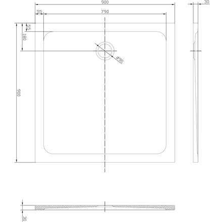 Tailored Bathrooms Square 30mm Low Profile Shower Tray