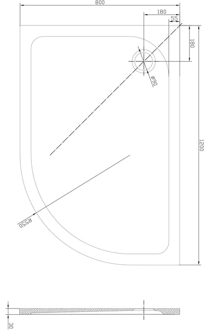 Tailored Bathrooms 1200x900mm Right Offset Quad 30mm Low Profile Shower Tray