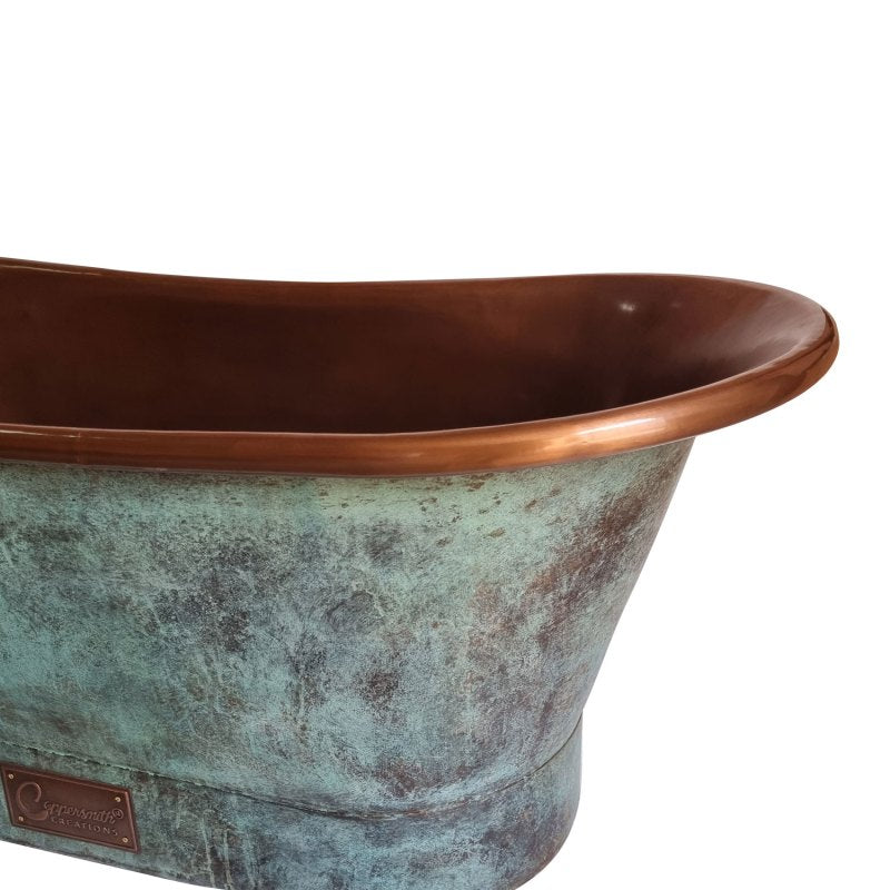 Coppersmith Creations Copper Bathtub - Copper Interior & Blue Green Patina Exterior Finish