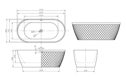 Roll Top Bath Company Faye Freestanding Bath – Diamond Textured Acrylic Bathtub