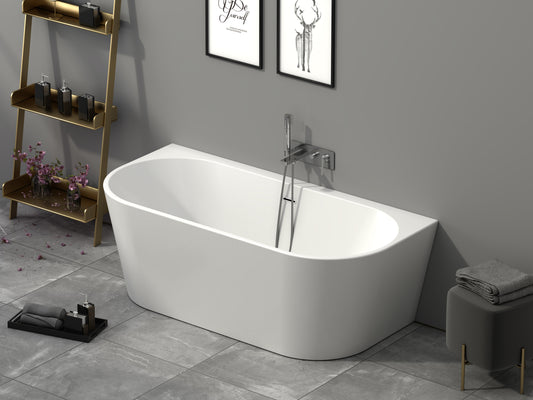 Roll Top Bath Company Grace Freestanding Bath – D Shaped Acrylic Back-to-Wall Bathtub