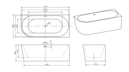 Roll Top Bath Company Sophia Corner Freestanding Bath – Fluted Acrylic Bathtub (Left and Right Options)