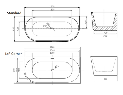 Roll Top Bath Company Sophia Corner Freestanding Bath – Fluted Acrylic Bathtub (Left and Right Options)