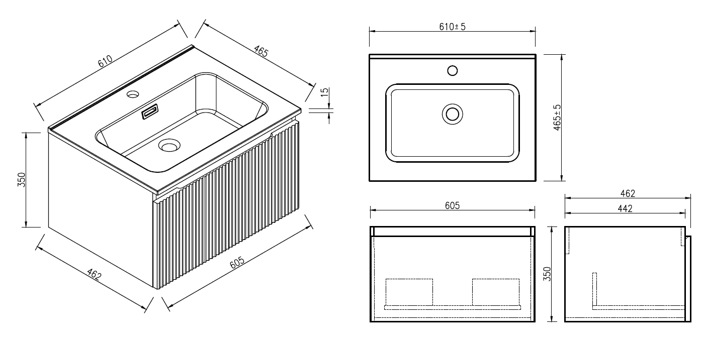 Tailored Bathrooms Flauto 600mm Wall Hung Vanity & Matte Basin