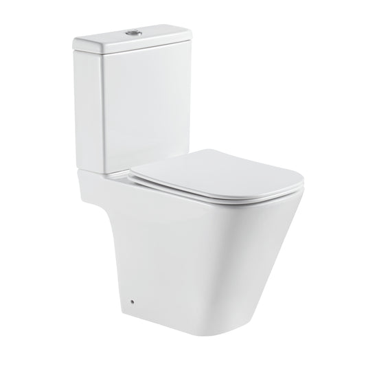 Tailored Bathrooms Milan Rimless Close Coupled Square Open Back Pan, Seat & Cistern – Soft Close DP UF Seat