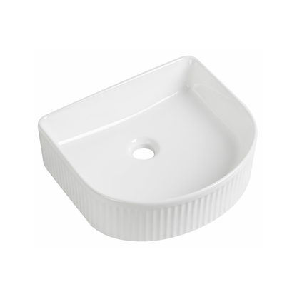 Tailored Bathrooms Flauto Fluted D-Shape Countertop Basin – Gloss White 405x355x128mm