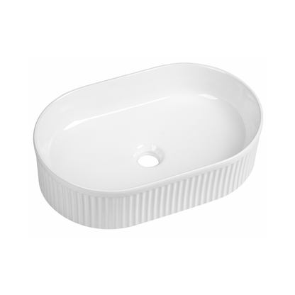 Tailored Bathrooms Flauto Fluted Oval Countertop Basin – Gloss White 490x315x130mm