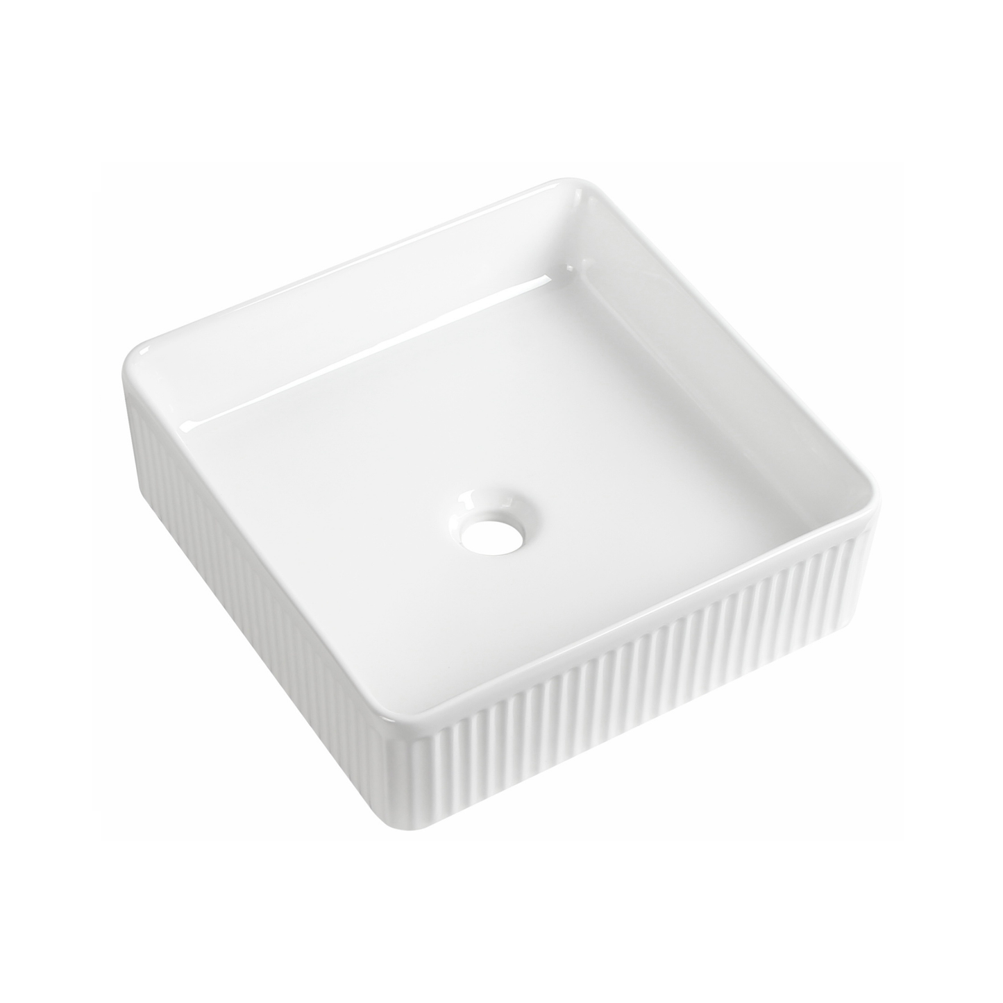 Tailored Bathrooms Flauto Fluted Square Countertop Basin – Gloss White 405x405x130mm