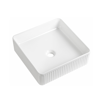 Tailored Bathrooms Flauto Fluted Square Countertop Basin – Gloss White 405x405x130mm