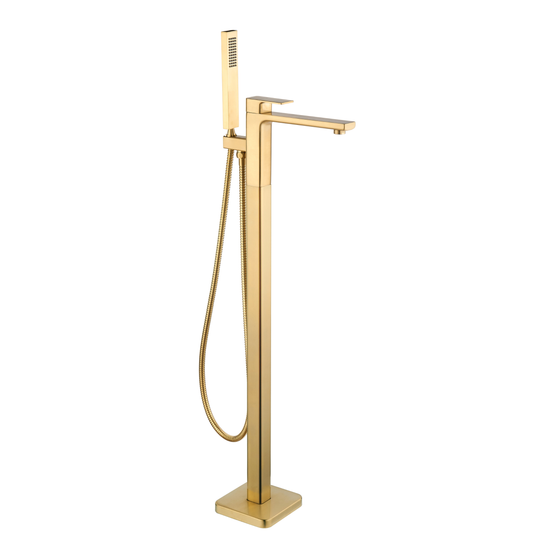 Tailored Bathrooms Quadrado Square Freestanding Bath Tap with Shower Mixer – Brushed Brass, Chrome, or Black