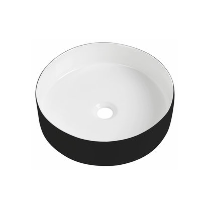 Tailored Bathrooms Black Round Countertop Basin – Black/White (400x400x115mm)