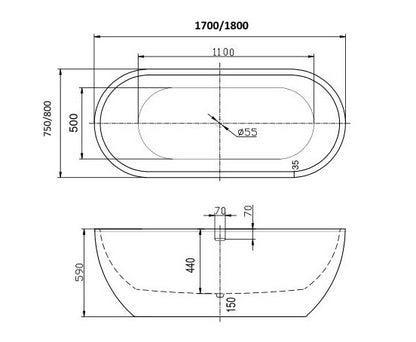 Roll Top Bath Company Elizabeth Freestanding Bath – Contemporary Acrylic Centrepiece Bathtub