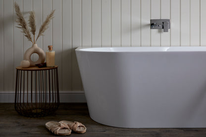 Roll Top Bath Company Grace Freestanding Bath – D Shaped Acrylic Back-to-Wall Bathtub