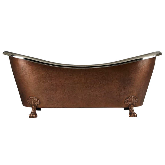 Coppersmith Creations Copper Clawfoot Tub Nickel Interior Antique Hammered Copper Exterior Double Slipper