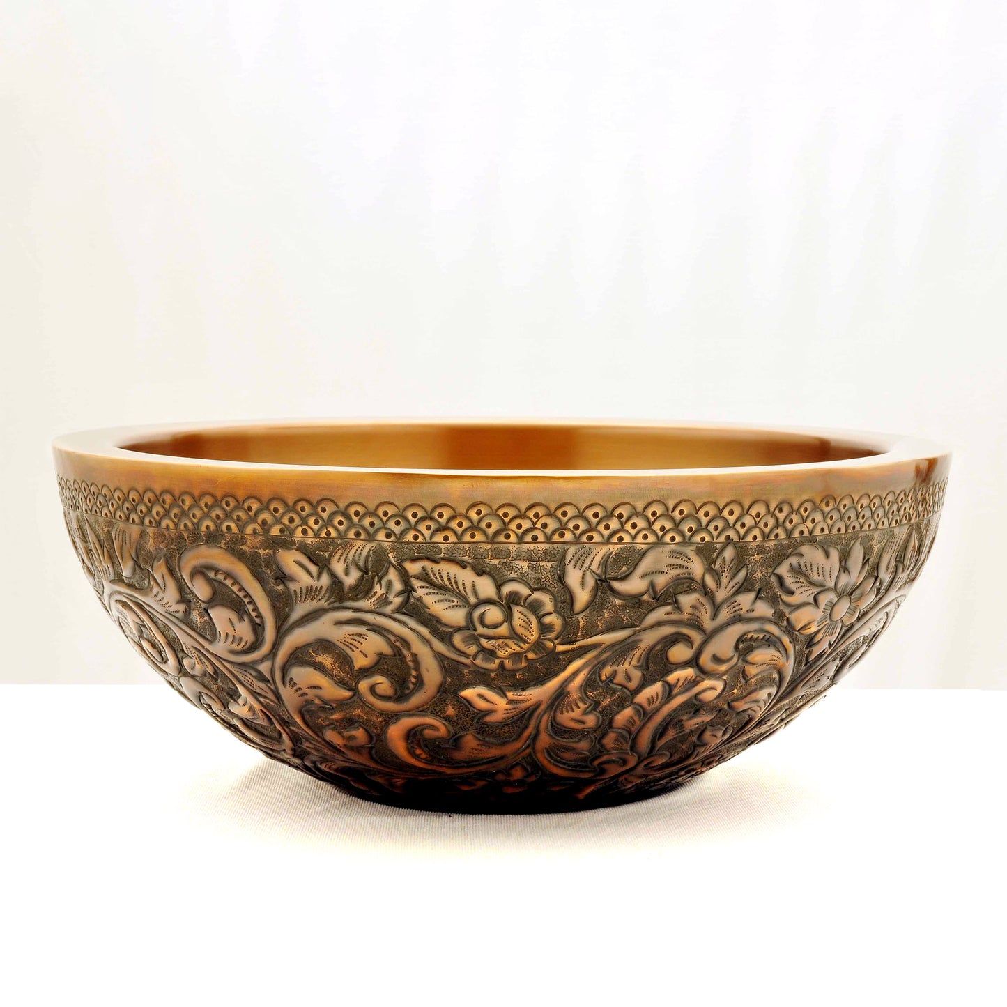 Coppersmith Creations Double Wall Copper Sink Embossing Outside Inside Plain