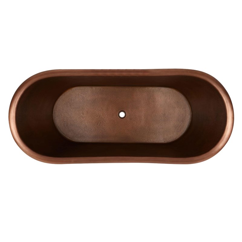 Coppersmith Creations Hammered Clawfoot Copper Double Slipper Tub – Blue-Green Patina Exterior