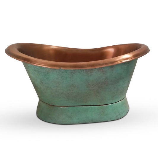 Coppersmith Creations Slanting Base Copper Tub Style Sink Antique Finish Copper Inside & Patina Outside