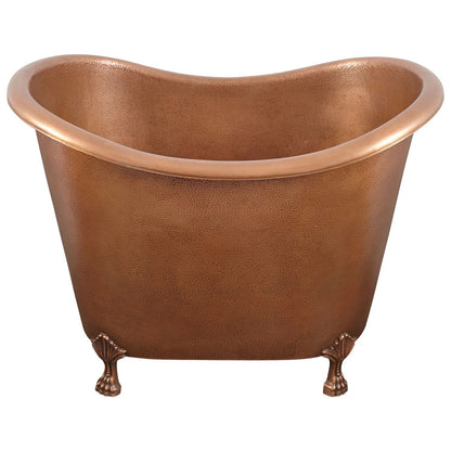 Coppersmith Creations Clawfoot Bathtub Hammered Copper Double-Slipper Soaking Tub 48-inch