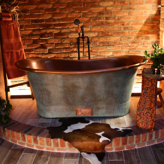 Coppersmith Creations Copper Bathtub - Copper Interior & Blue Green Patina Exterior Finish