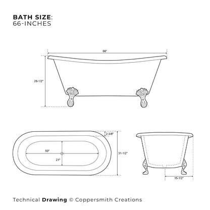 Coppersmith Creations Hammered Clawfoot Copper Double Slipper Tub – Blue-Green Patina Exterior
